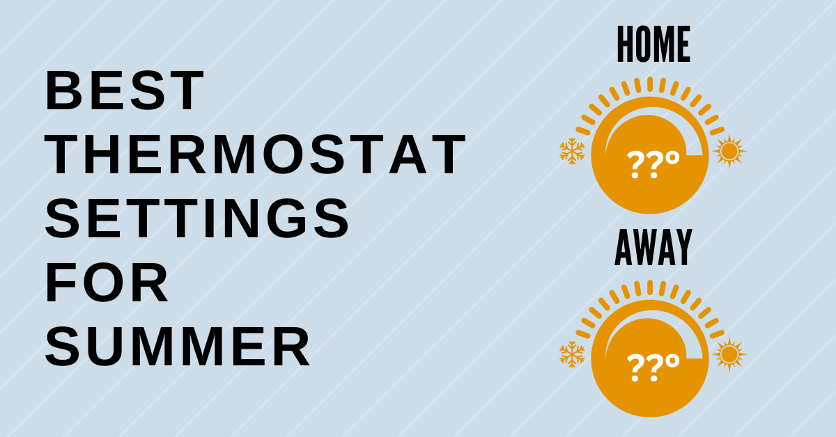 Graphic says "Best Thermostat Settings for Summer" with orange thermostat graphics with question marks in them